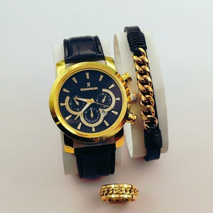 ست مردانه کادویی ساعت چرمی رومانسون|دستبند و حلقه|رنگ ثابت